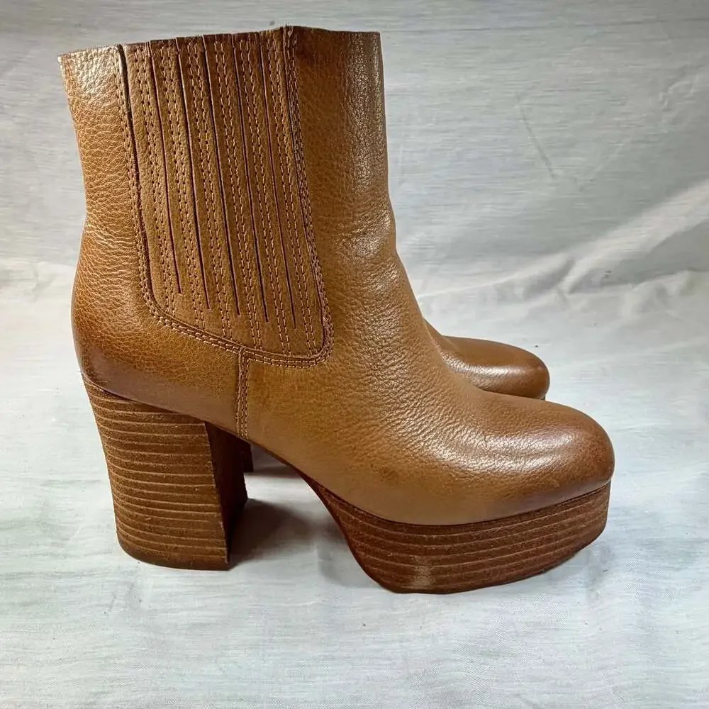 Kork-Ease Women's Baylie Brown Terra Platform Block Heel Bootie Ankle Boot